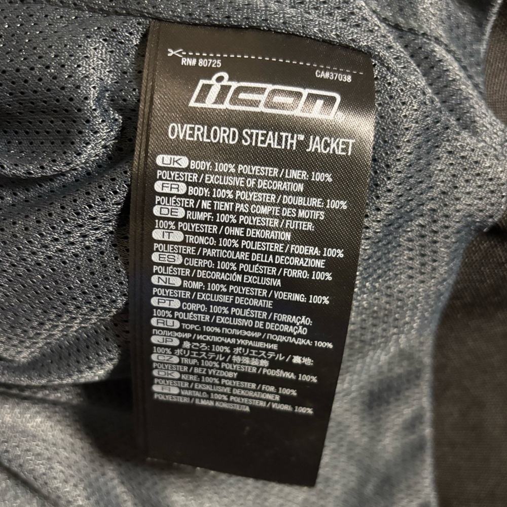 Men’s Icon Overlord Stealth Riding Jacket Size Small - Picture 8 of 8